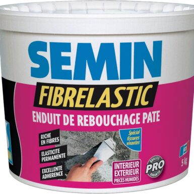 SEMIN Enduit de Rebouchage Élastique Fibrelastic 5kg – Fissures Vivantes Mur & Plafond, Enduit Fibre de Verre Intérieur/Extérieur, Rebouchage Flexible Multi-Supports, Qualité Professionnelle
