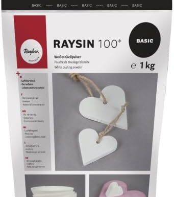 Rayher 3410302 RAYSIN 100 plâtre/poudre de moulage, blanc, 1 kg, durcissement rapide à l’air, inodore, structure fine, moulage d’objets décoratifs, Blanc